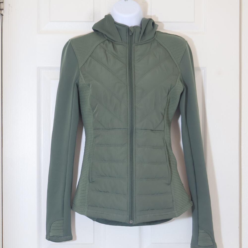 FILA Sport Women’s Hooded Full Zip Jacket XS Green Quilted Stretch Panels